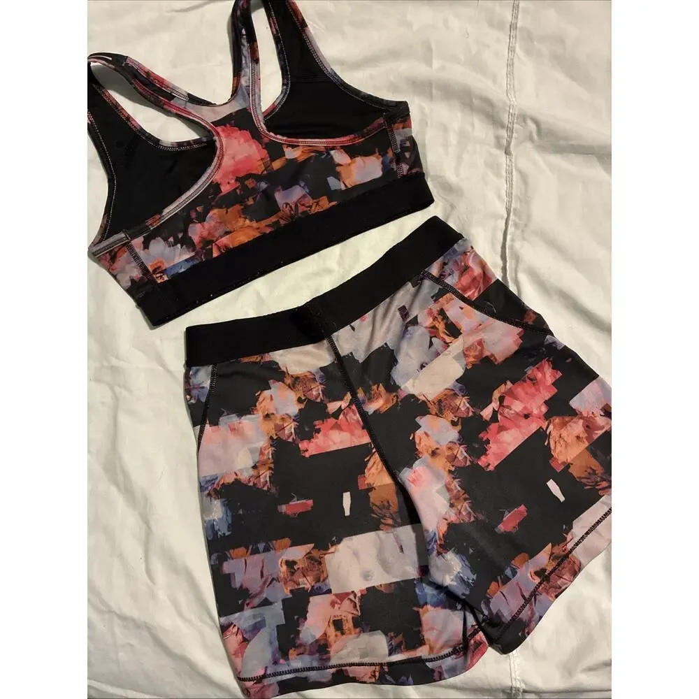 Nike Youth Print Athletic Shorts And Sports Bra Set Bottoms YXl Top YL